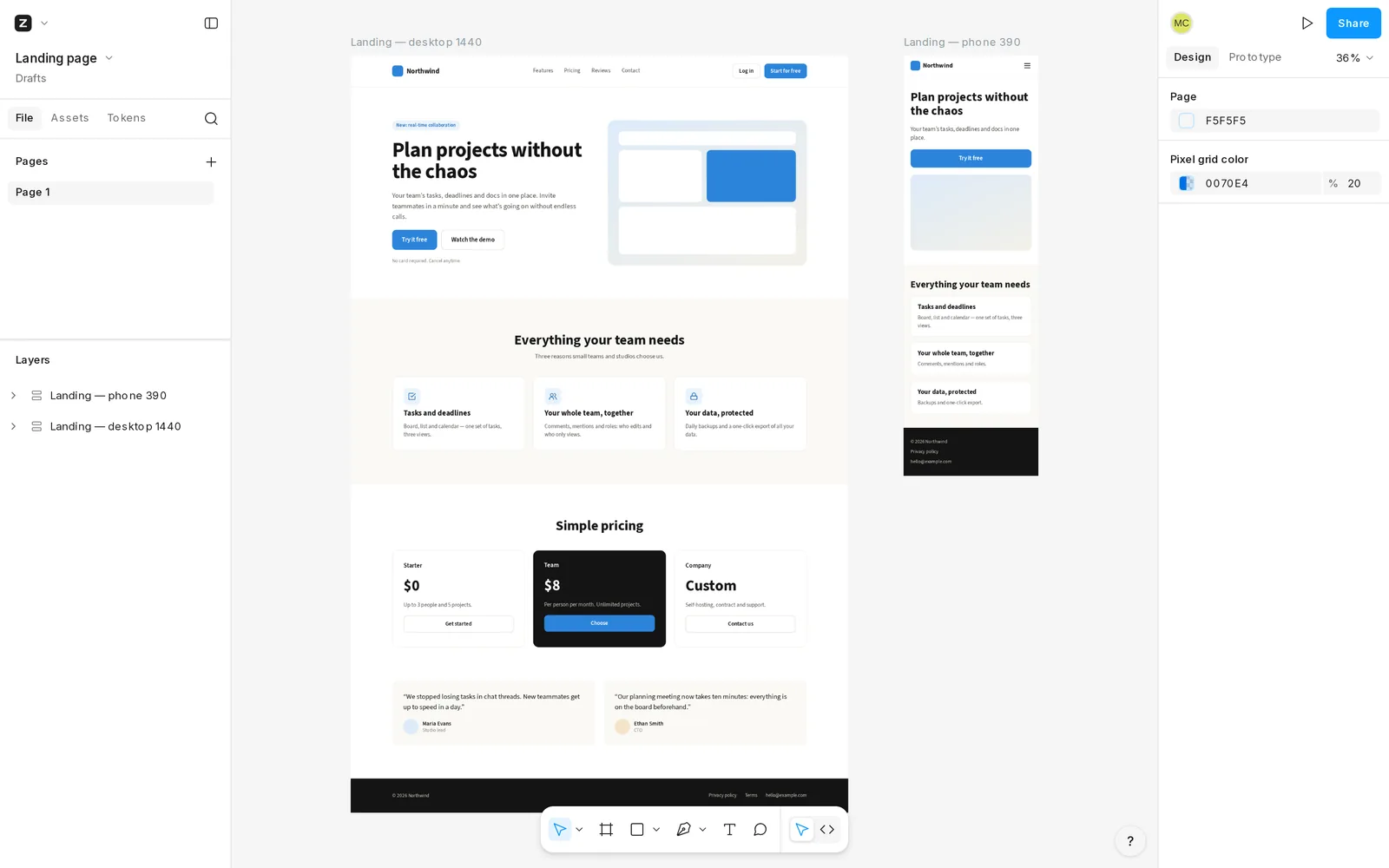 zvena Design: a landing page being designed